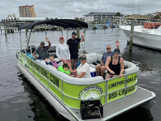 family party on a pontoon boat