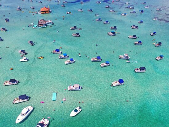 Crab Island Destin fl with boats from above