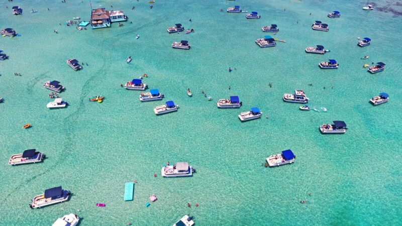 Crab Island Destin fl with boats from above
